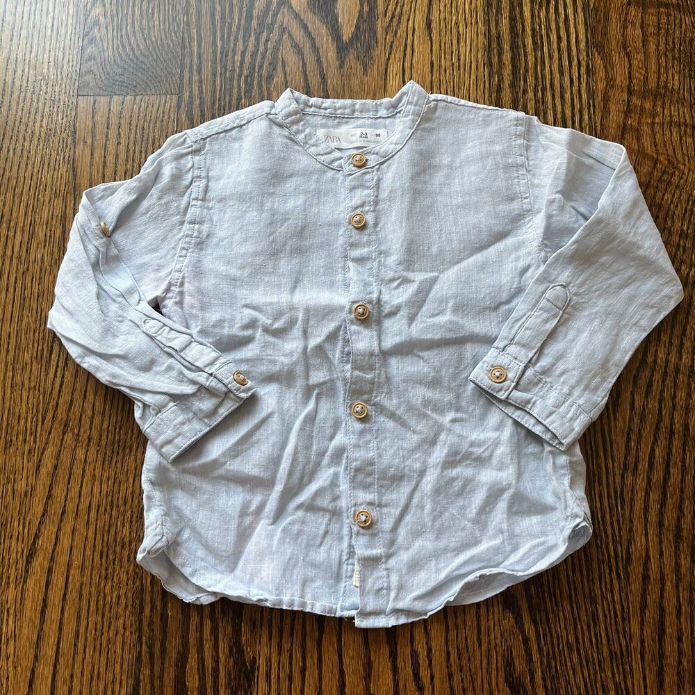 ZARA Baby Boys Linen Blend Button Down Shirt (2Y)